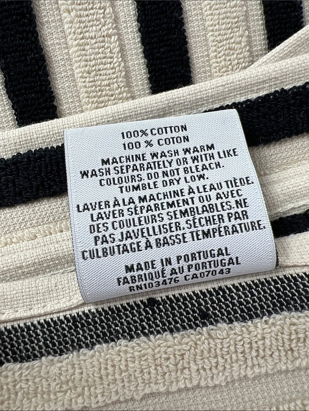 Bianca Bath Towel Set Striped Black & Cream with Fringe Made in Portugal 2pc NEW